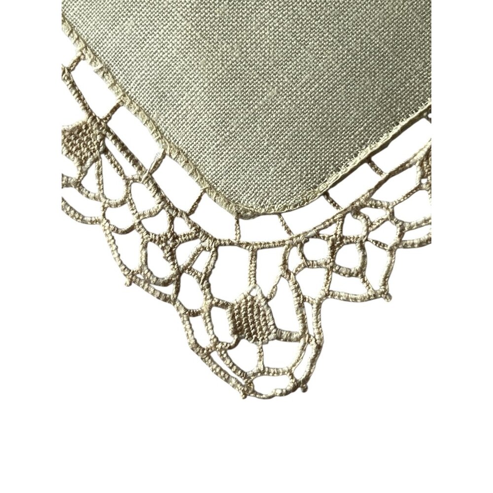 Set Of 10 Pale Yellow Linen & Crochet Doilies 7" X 5.5" Table Decor Wedding - Picture 12 of 13
